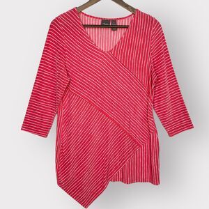 Chico's Travelers Tunic Top Women 1 (US M/8) Pink Classic Striped Asymmetric D41